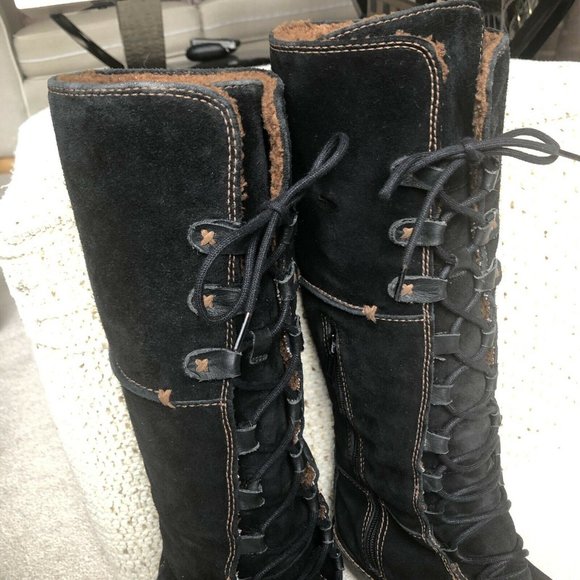 TIMBERLAND MOORLAND Tall Boots Lace Up Zip Black Suede Leather Size 8M - Picture 6 of 12